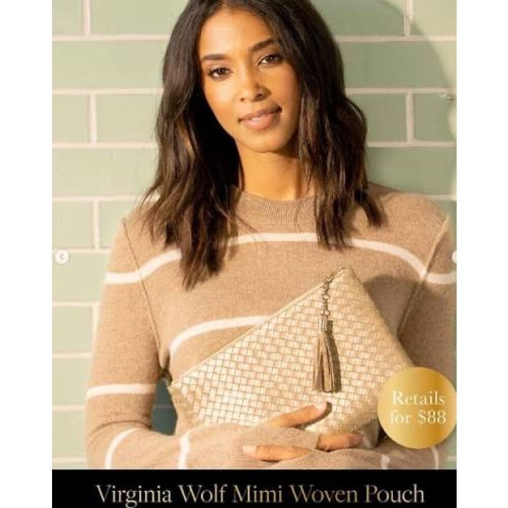 Virginia Wolf Mimi Woven Clutch Pouch Gold Vegan Leather